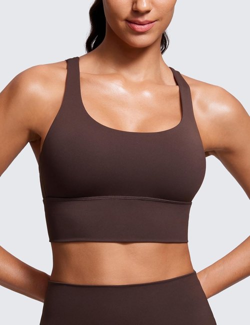 CRZ YOGA Strappy Longline Sports Bra - Medium Impact Criss Cross Padded Workout Crop Top for Women