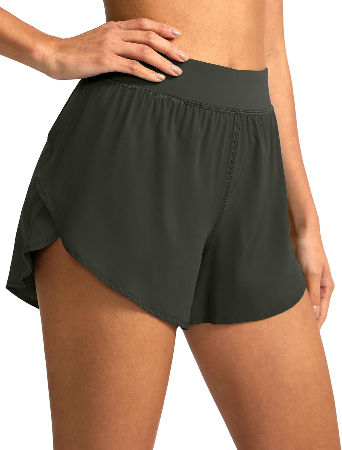 Soothfeel High Waisted Running Shorts for Women - Quick Dry Dolphin Style Gym Shorts with Liner