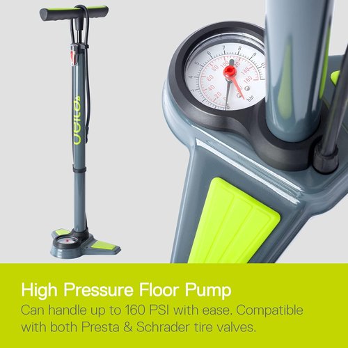 Delta Cycle Bike Pump with Gauge - Easy-to-Read Tire Pump for Schrader & Presta Valves | Compact Design