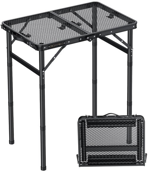 Diceaynico Folding Camping Table, 22" x 15" Picnic Table with 3 Adjustable Height Max 27.5", Matte Black Aluminum Folding Table with Handle for Party, Dining, Garden, Patio, Market