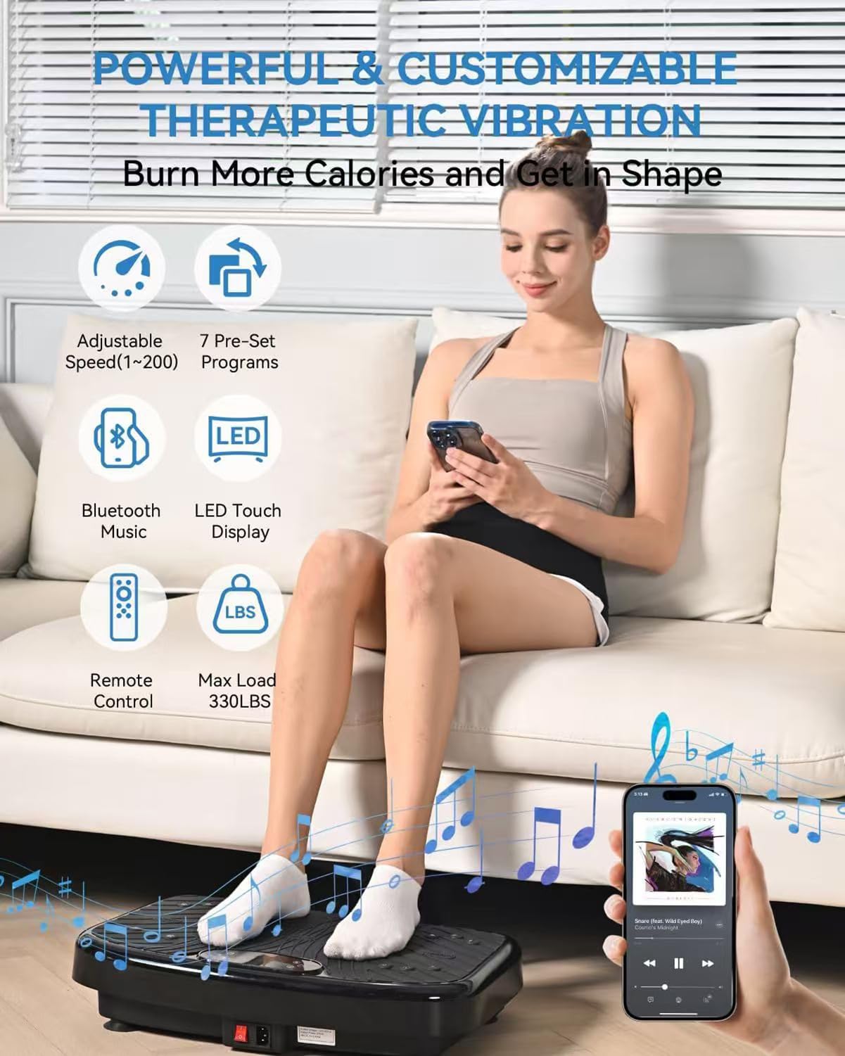 GDCOO Vibration Plate Exercise Machine, Vibrating Plate Platform for Lymphatic Drainage with 200 Adjustable Speeds, Power Vibration Plate for Weight Loss & Fitness, Supports Max Weight 450 Lbs