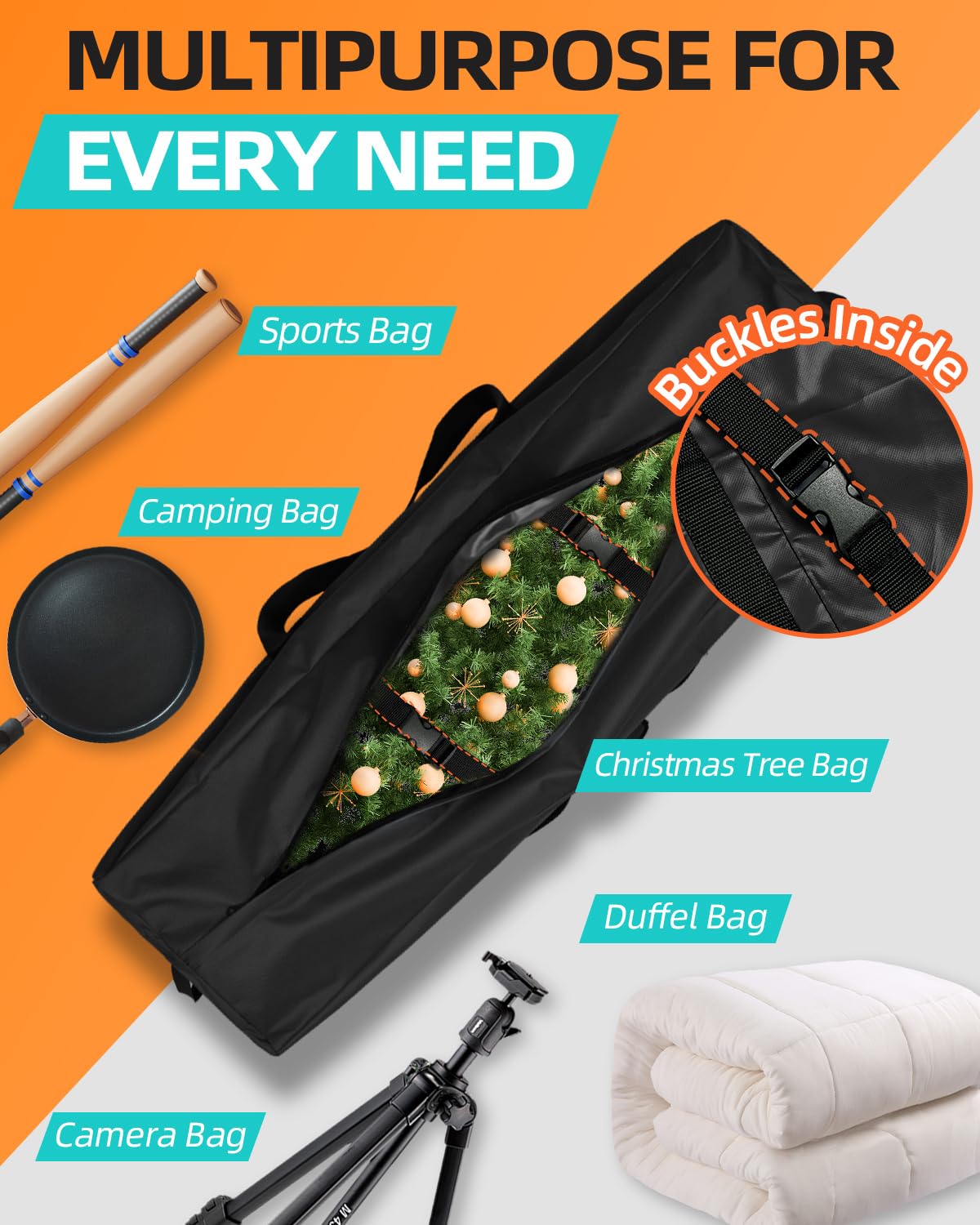 AdeaBag 36'' Sports Duffle Bag - Extra Large Travel Duffel Tote Bag Gym Overnight Weekender Shopping Christmas Tree Bag with 2-Way Durable Zippers Water Resistant, Black, 1 Pack