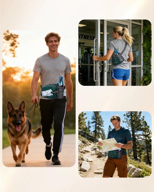 sportsnew Hydration Waist Pack with Water Bottle Holder, 2L Large Fanny Pack for Running Hiking Dog Walking, Water-Resistant Crossbody Waist Bag for Men Women, Dark Green