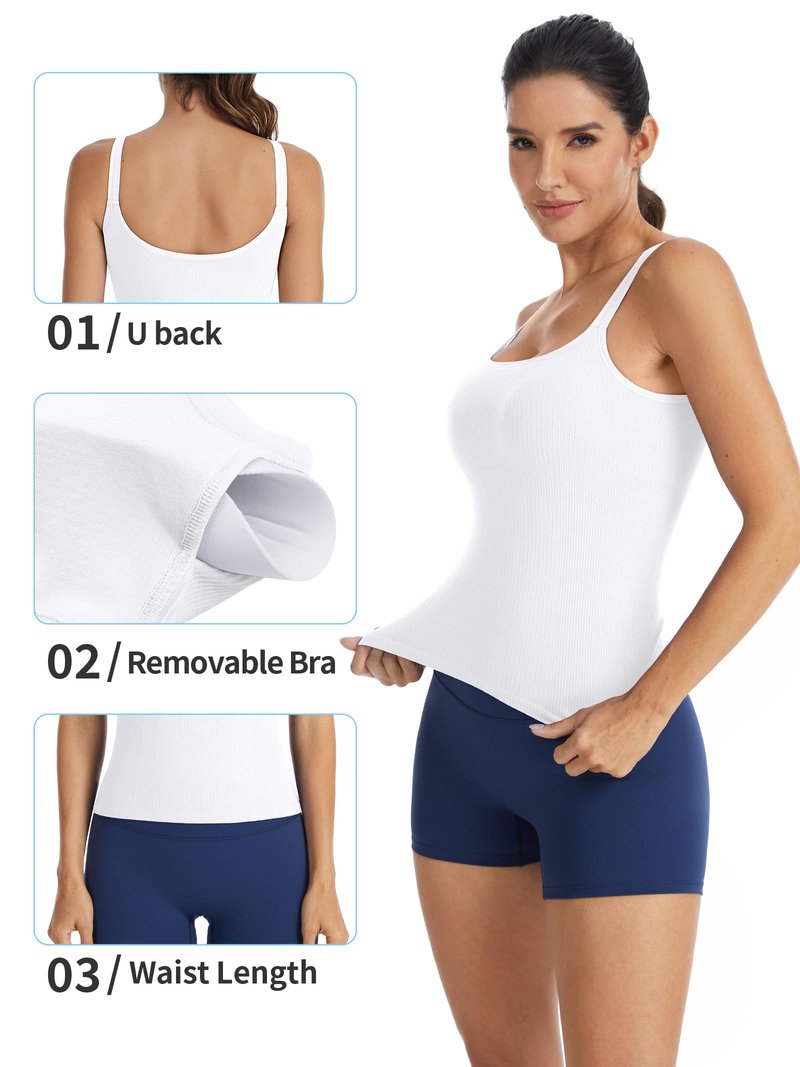 ATTRACO Workout Tank Top with Built in Bra for Women Athletic Running Tank Top Yoga Sports White S