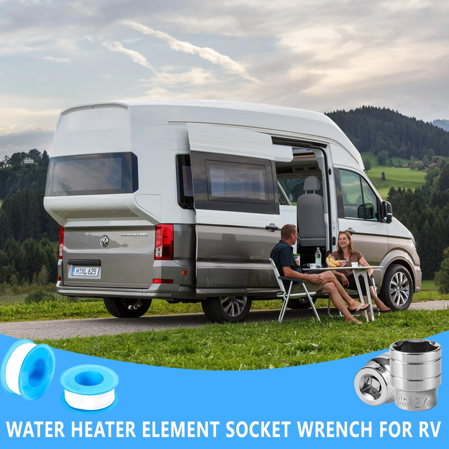 Plus tard RV Water Heater Element Socket Wrench 1-1/16 Inch Socket for Anode Rod with Sealing Tape 1/2-Inch Drive 6-Point Water Heater Socket for RV, Camper Travel