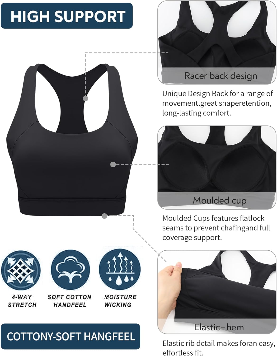 RUNNING GIRL Sports Bra - High Support Adjustable Straps with Molded Cups & Sewn-in Pads | Perfect for Active Women