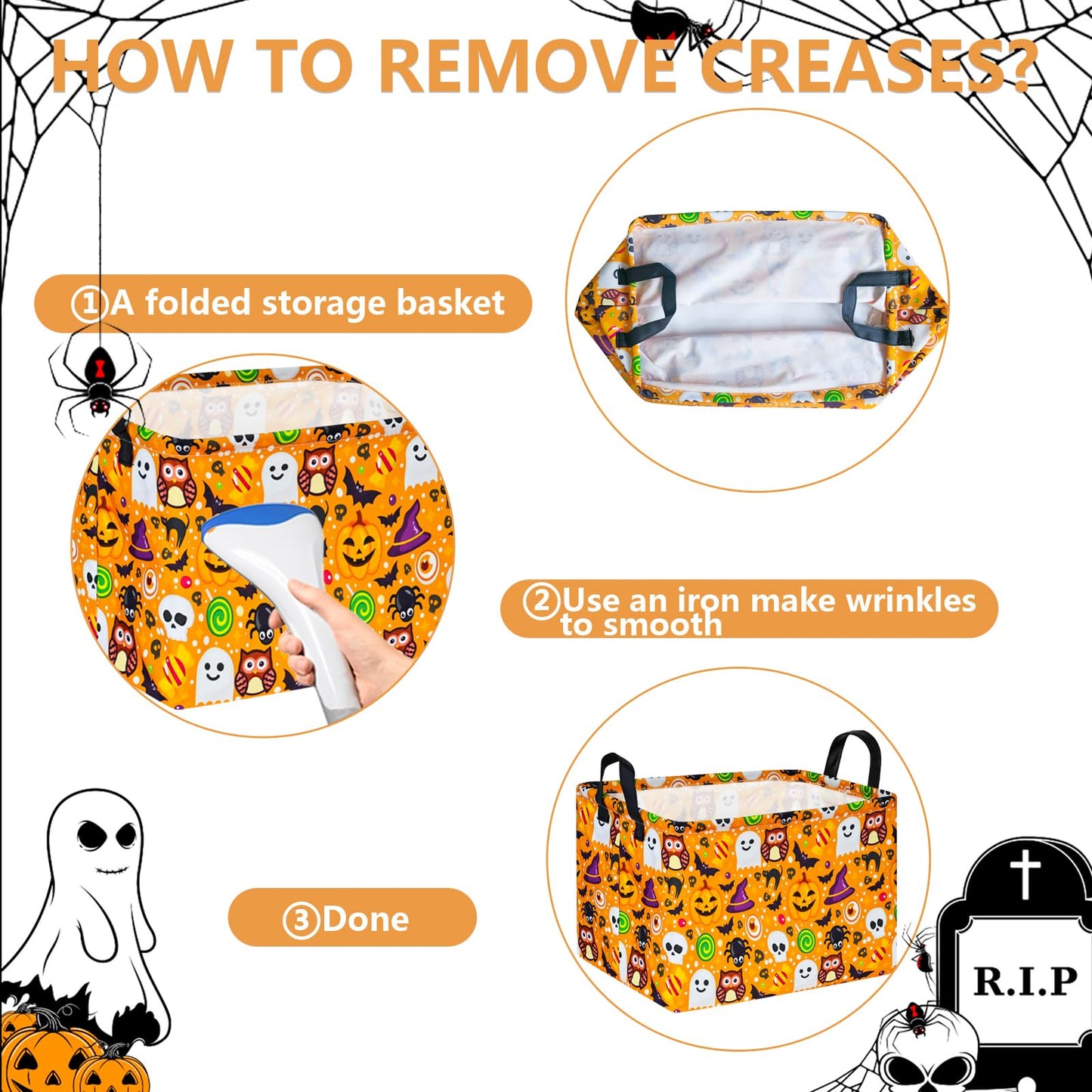 HUAYEE Happy Halloween Ghost Storage Basket Gift Laundry Bins Collapsible Storage Baskets Bins with Handles Laundry Basket Nursery Hamper for Home and Office Decoration