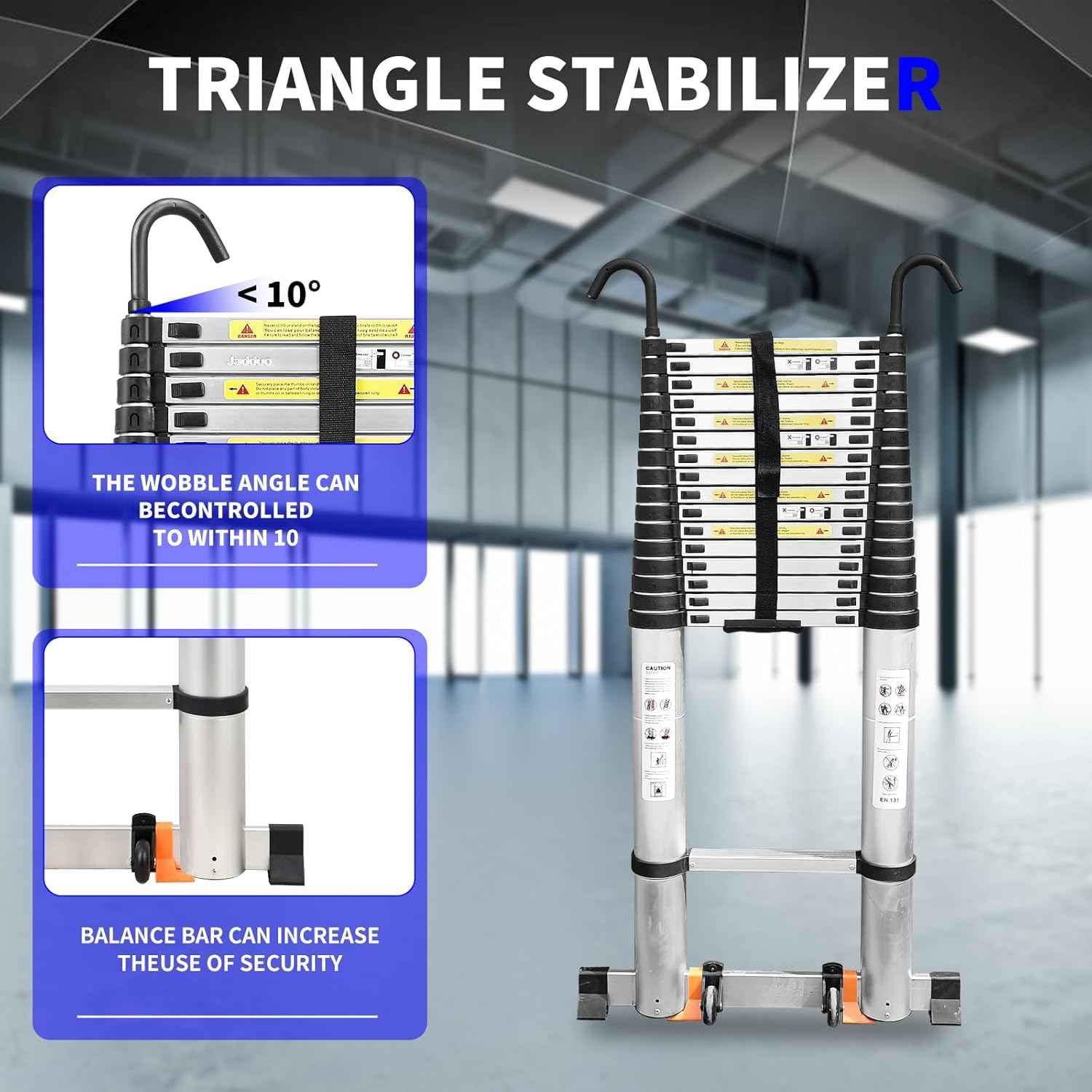 8.5 FT Telescoping Ladder - Lightweight Aluminum Extension Ladder with Stabilizers for Home & RV Travel