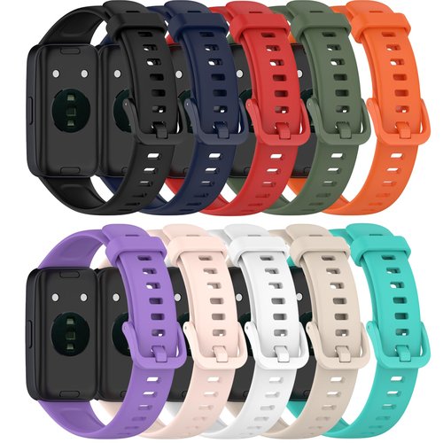 E ECSEM Bands Compatible with Huawei Band 10/9/8 Smartwatch Replacement Silicone Adjustable Bracelet Accessory Strap for Huawei Band 10/9/8 Wristbands W/Metal Buckle (10Colors)