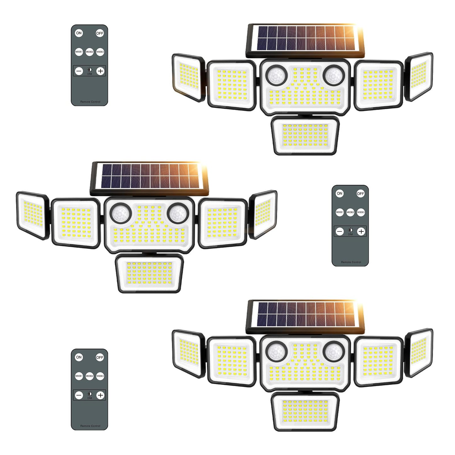 SZPOWER Solar Lights Outdoor Waterproof, 434 LED 3000LM Solar Flood Lights Outdoor with 2 Motion Sensor, 6 Heads Security Light with Remote Control for Yard Outside House Garage 3 Pack