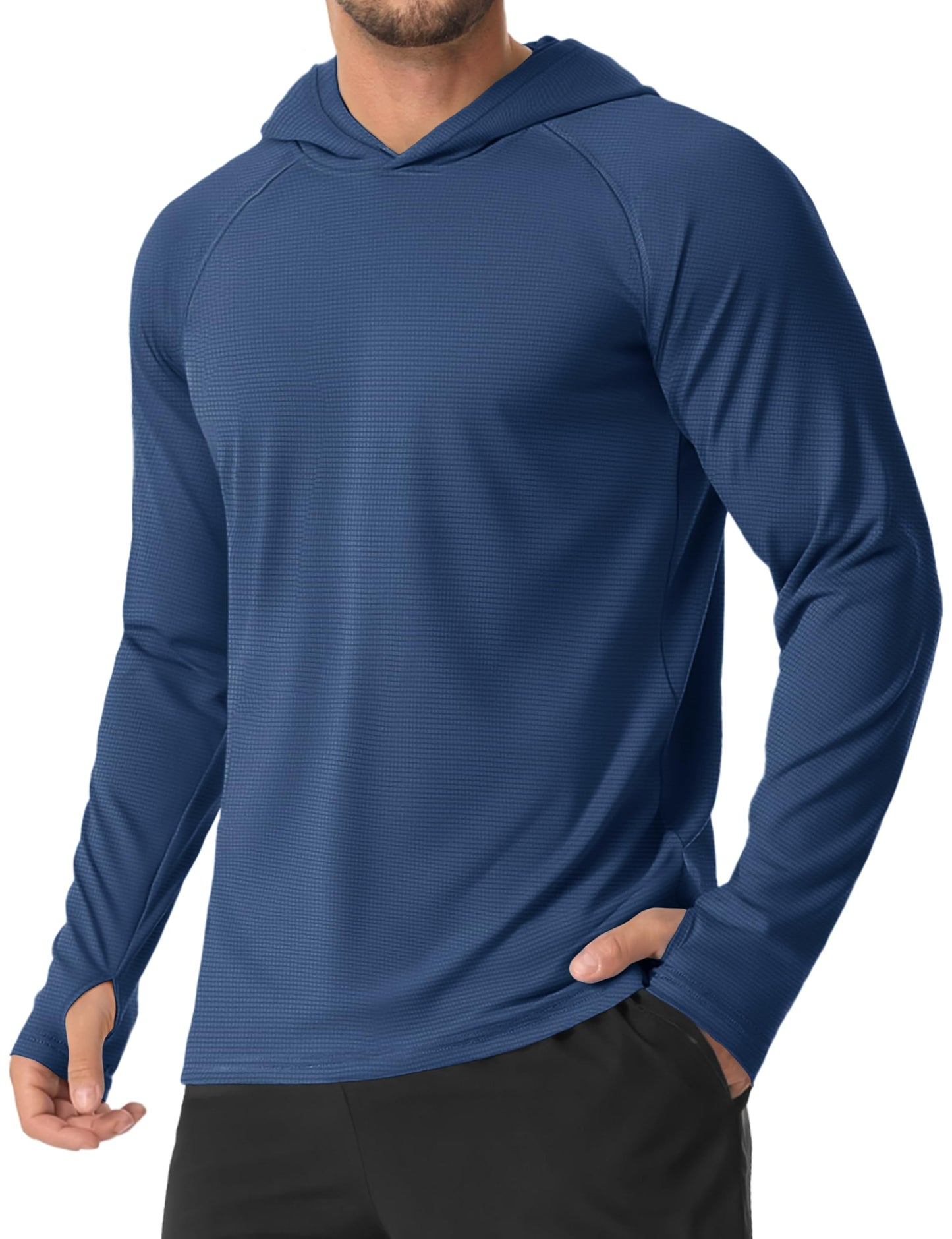 MAGCOMSEN Sun Hoodie Mens UPF 50+ Fishing Shirts for Men Long Sleeve Quick Dry T Shirt with Thumbholes Athletic Running Tee Blue Grey M