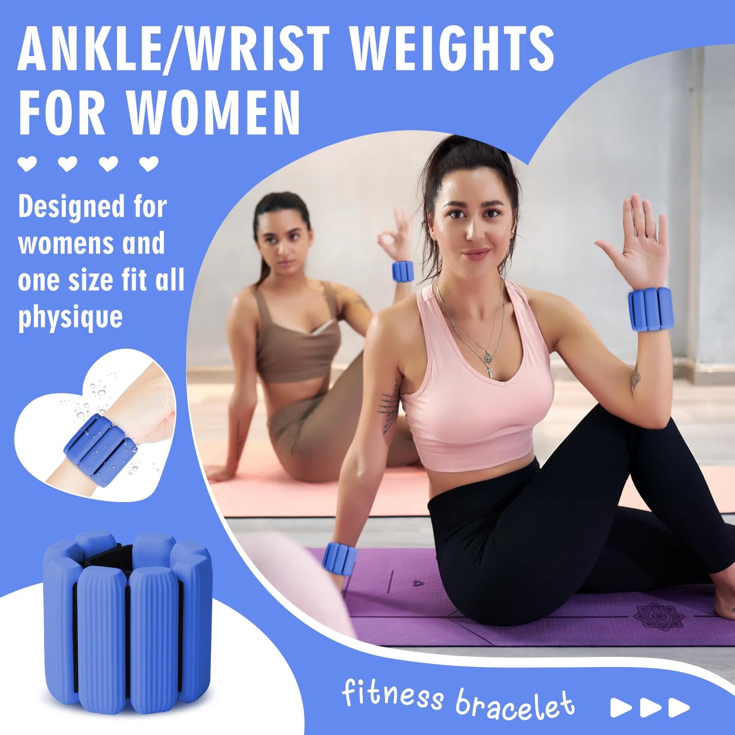 Wrist Weights Set of 2(1Lbs Each), Wearable Wrist Ankle Weights for Women & Men, Adjustable Arm & Leg Weights for Walking, Yoga, Swimming, Gym (Blue)