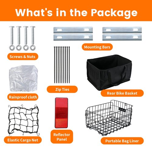 Bike Basket Rear Folding Large Bicycle Rear Basket with Removable Liner Bag and Waterproof Cover Large Capacity Ebike Rear Basket Metal for Adult Women/Men Carrying Dogs Pets Fruit & Grocery