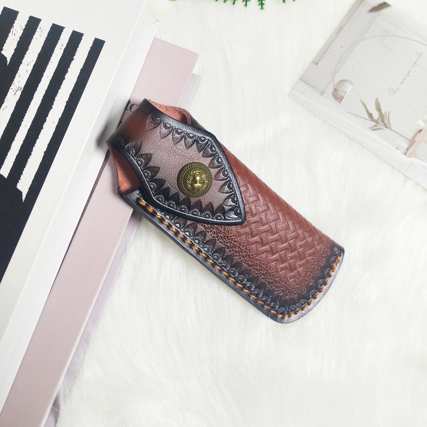 Folding Knife Sheath，2.3/6.3" Leather Pocket Knife Sheaths for Belt, Loop Portable Folding Knife Sheath for Camping Hunting Jungle Exploration