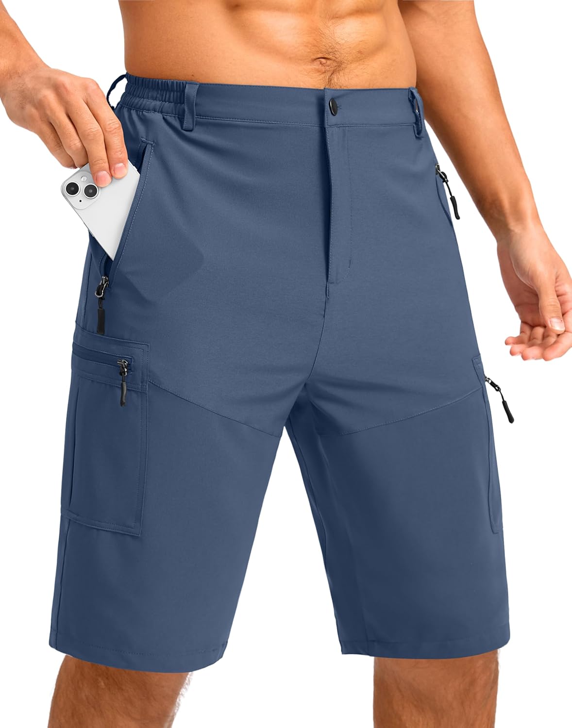 Pudolla Men's Hiking Cargo Shorts - Lightweight Outdoor Shorts with 5 Zipper Pockets | Available in 9"/7"/11" Sizes