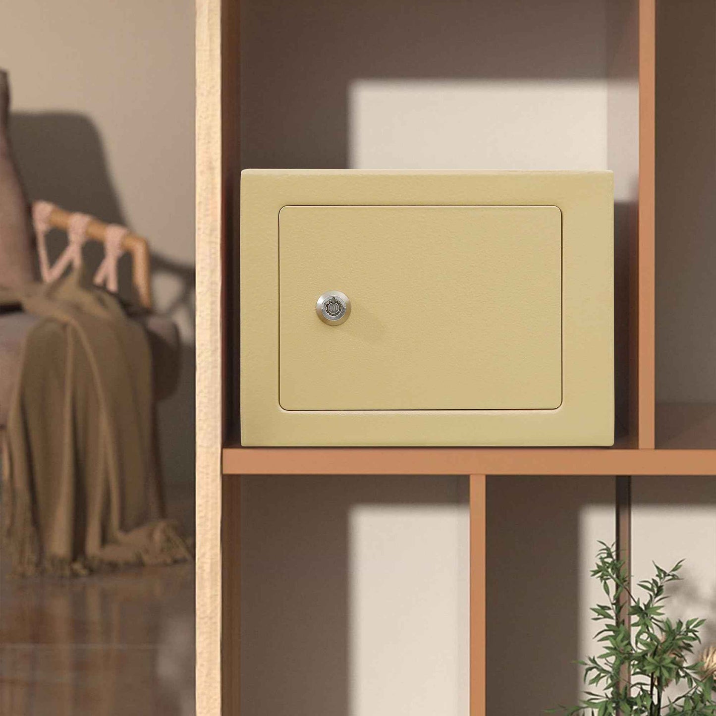 ELLAIG 0.24Cuft Small Safe Box Money Cash Safe Keys Gun Safe Mini Security Lock Safe Boxes for Coin Home Office Hotel Rooms Business Jewelry Gun 9.05 x 6.7 x 6.7 inches(Brown)