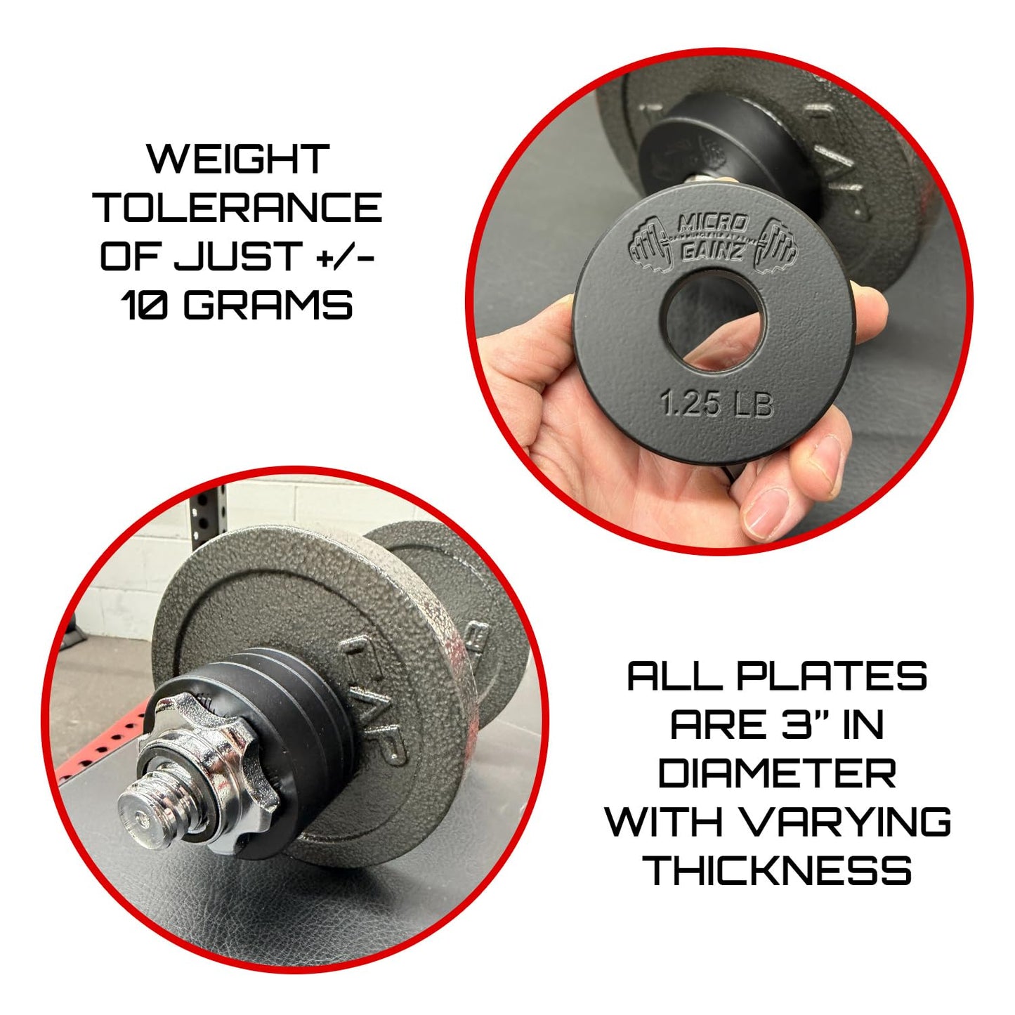 Micro Gainz 1-Inch Center Hole Standard Fractional Weights Plate Sets, 10 Piece Dumbbell & Barbell Set of Plates with Bag for Strength Training and Weight Lifting, Made In USA (Black)