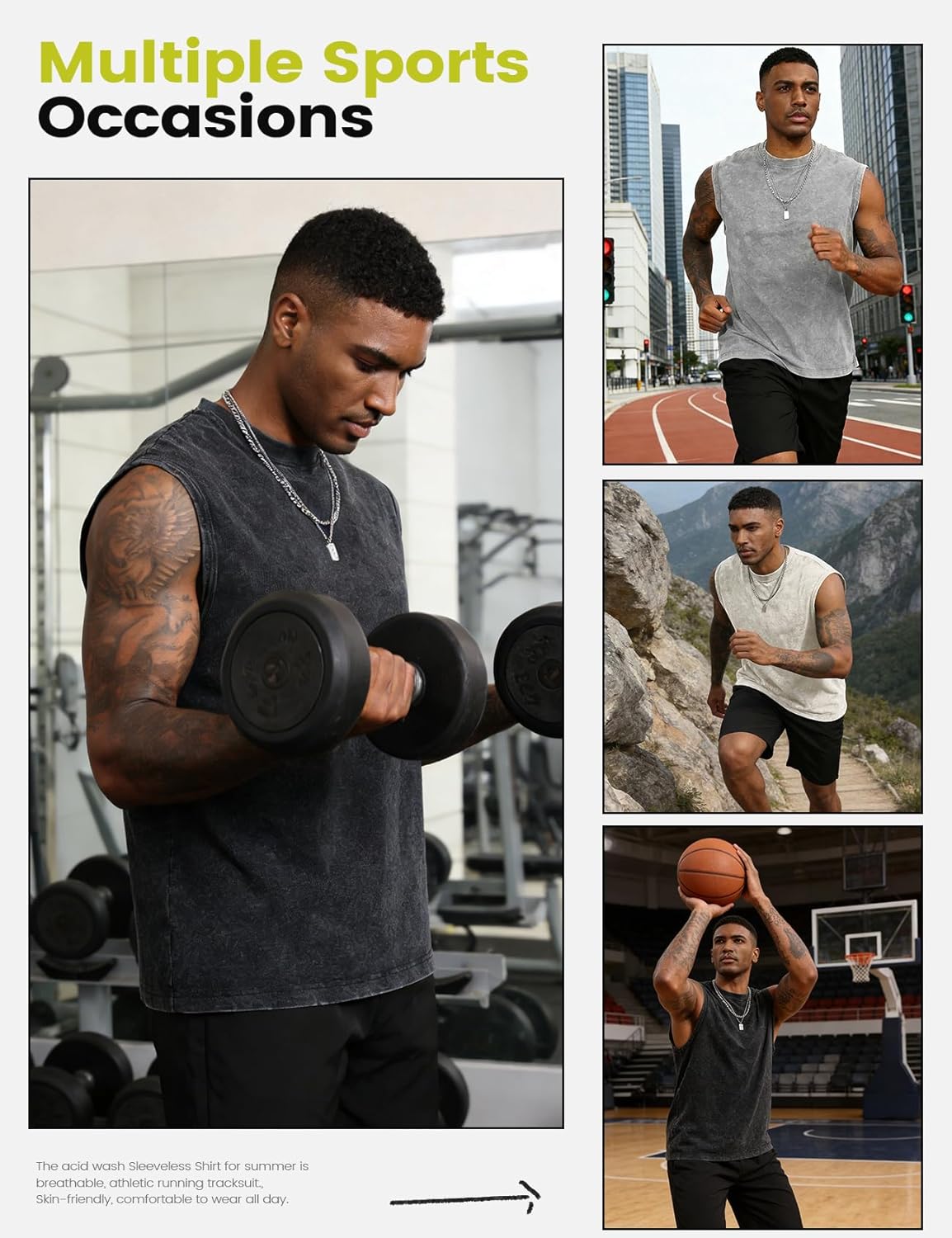 Yimoon Men's Tank Tops - Acid Wash Cotton Sleeveless Workout Shirts | Loose Fit Gym Tees