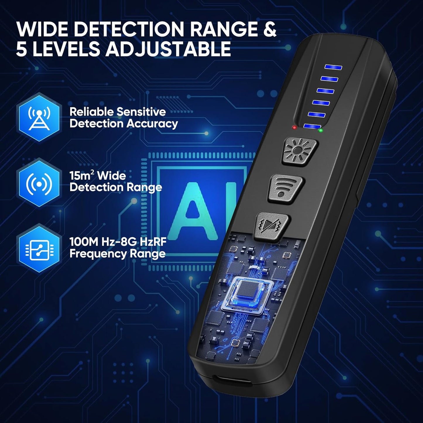 AI Bug Detector & Hidden Camera Finder - Rechargeable RF WiFi Signal Scanner for Travel, Office & Home