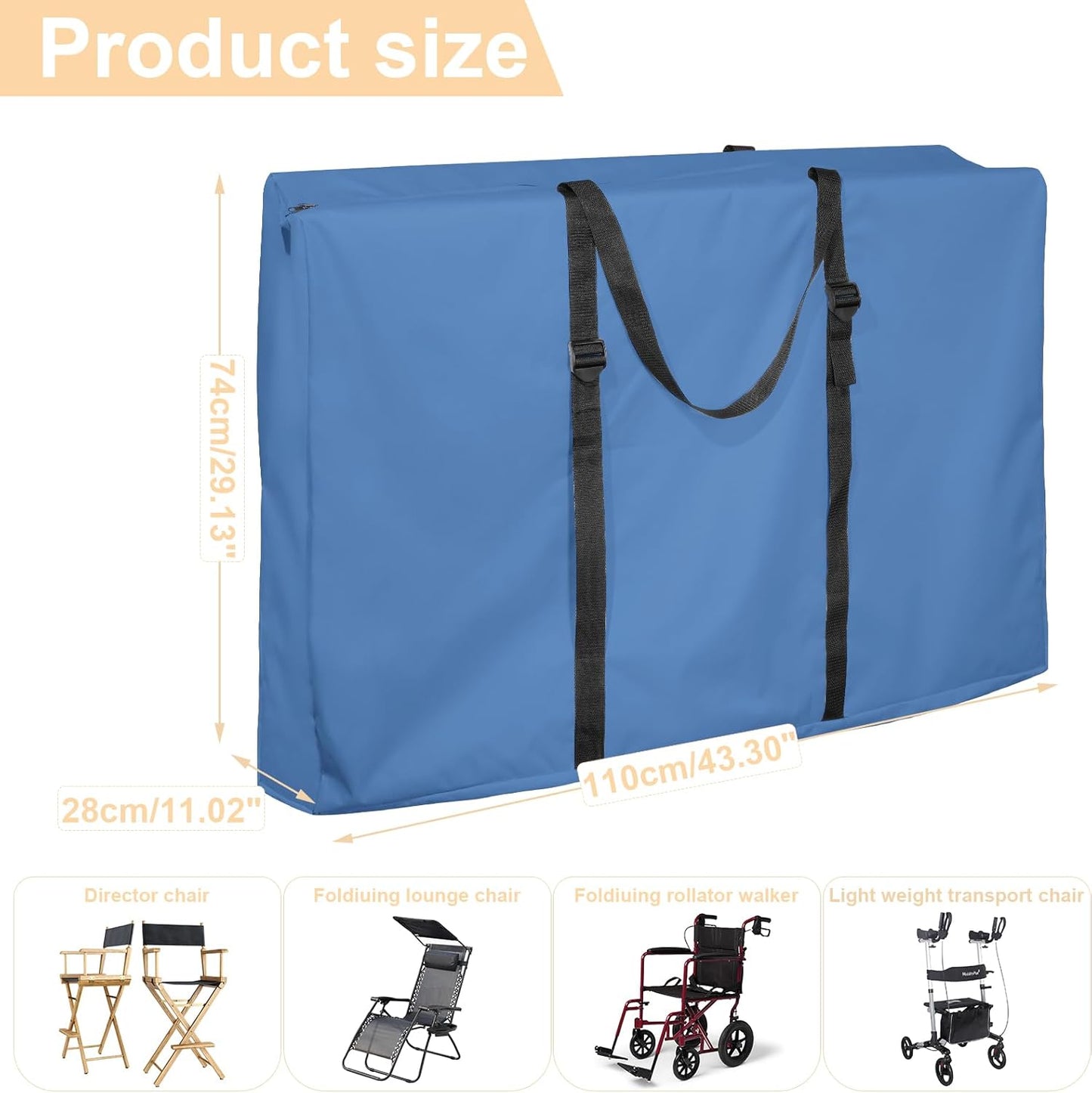 Waterproof Folding Chair Storage Bag by [Brand Name] - Durable 600D Material | Portable Carrying Bag for Zero Gravity & Beach Chairs, 43” L x 11” W x 29” H (Blue)