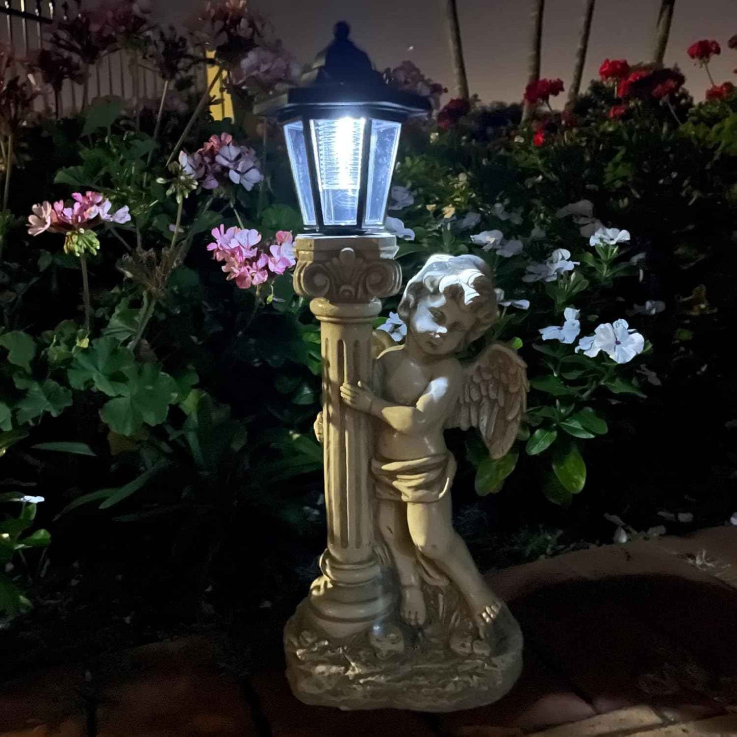 19.7-Inch Solar Angel Statue with Roma Pillar - Outdoor Garden Decor & Christian Gift