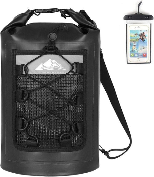 HEETA Waterproof Dry Bag - Lightweight Roll Top Storage Backpack with Phone Case | Black 30L