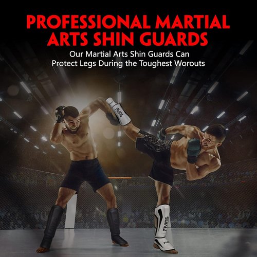 FIVING MMA Shin Guards - Padded Adjustable Muay Thai Leg Guards with Instep Protection | Durable Kickboxing Equipment