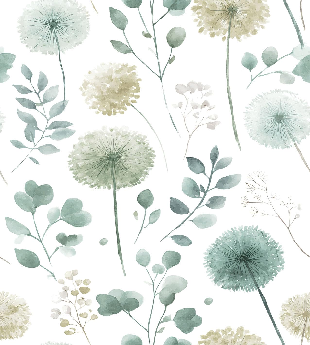 Wookmmy Sage Green Leaf Dandelion Peel and Stick Wallpaper Modern Botanical Eucalyptus Contact Paper Removable Waterproof Self Adhesive Wallpaper for Bedroom Bathroom Cabinets Farmhouse 17.7"x78.7"