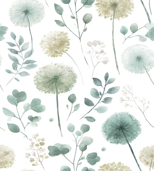 Wookmmy Sage Green Leaf Dandelion Peel and Stick Wallpaper Modern Botanical Eucalyptus Contact Paper Removable Waterproof Self Adhesive Wallpaper for Bedroom Bathroom Cabinets Farmhouse 17.7"x78.7"