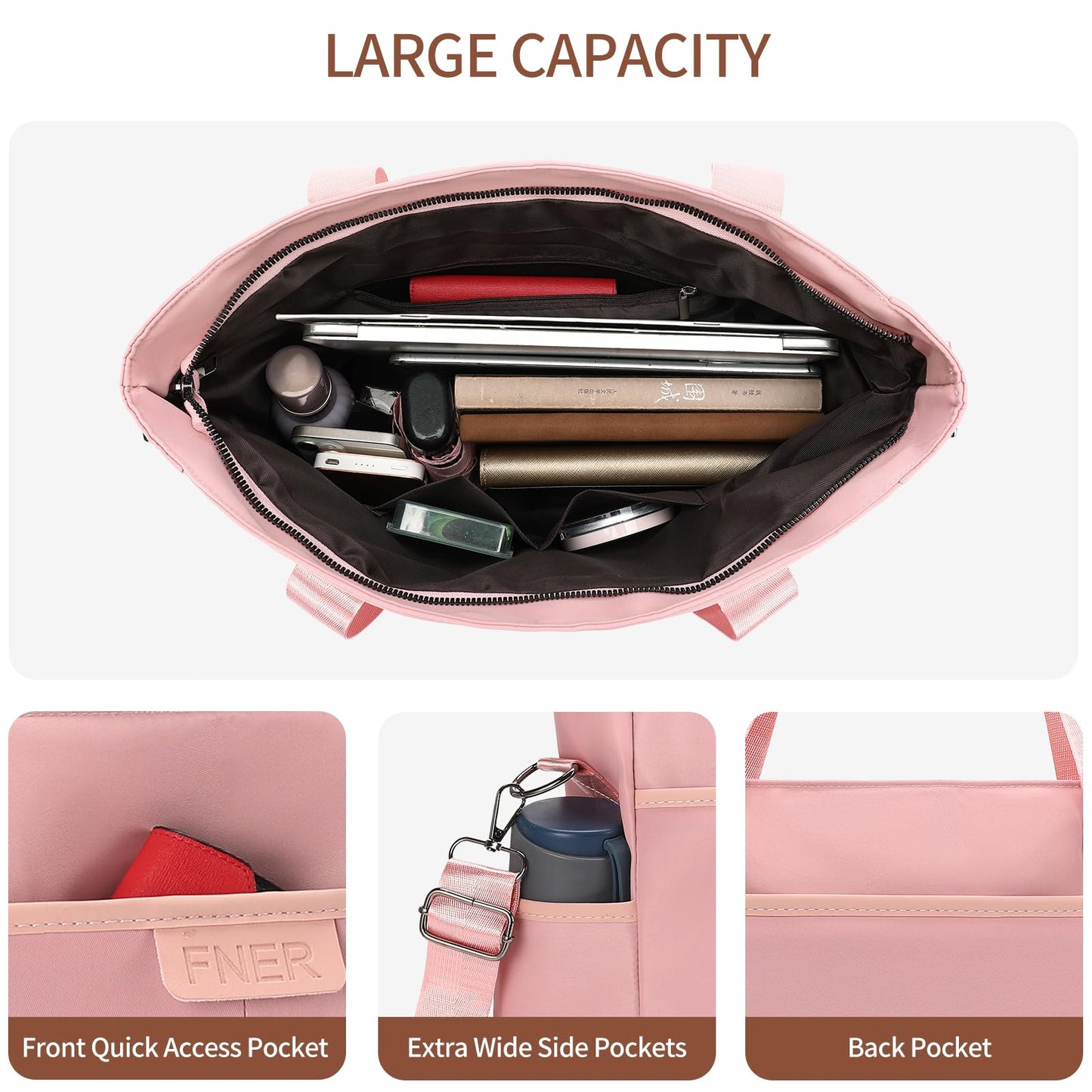 AMXNX Tote Bag for Women with Zipper Travel Large Crossbody Shoulder Bag Handbag Water-resistant Nylon with Multi Pockets