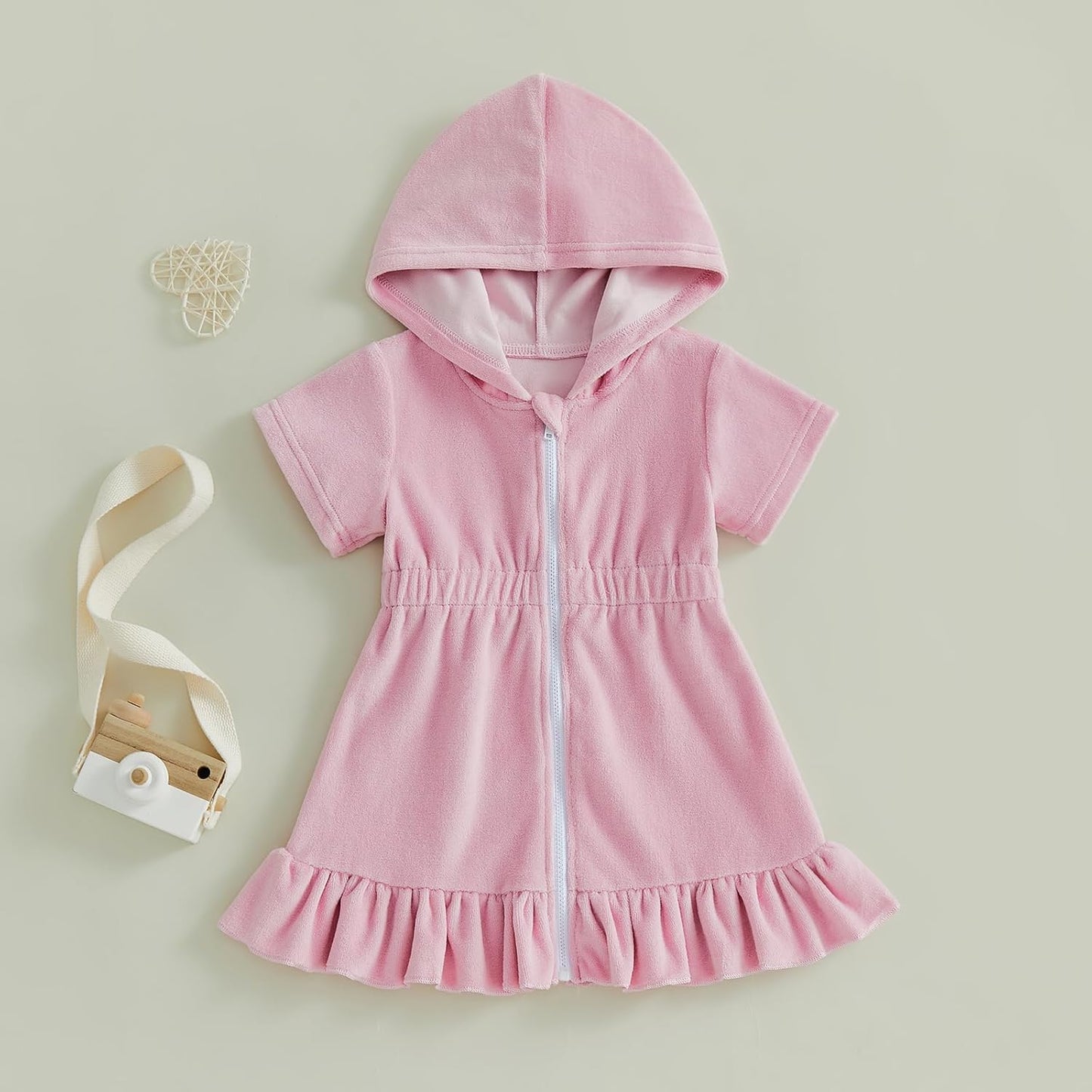 Multitrust Toddler Girls Terry Swim Cover-Up - Ruffled Hooded Bathing Suit in Pink | Elastic Waist