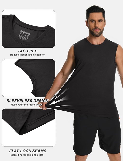 Cotrasen Men's Tank Top - UPF 50+ Lightweight Cotton Sleeveless Gym Shirt | Cooling Muscle Tee