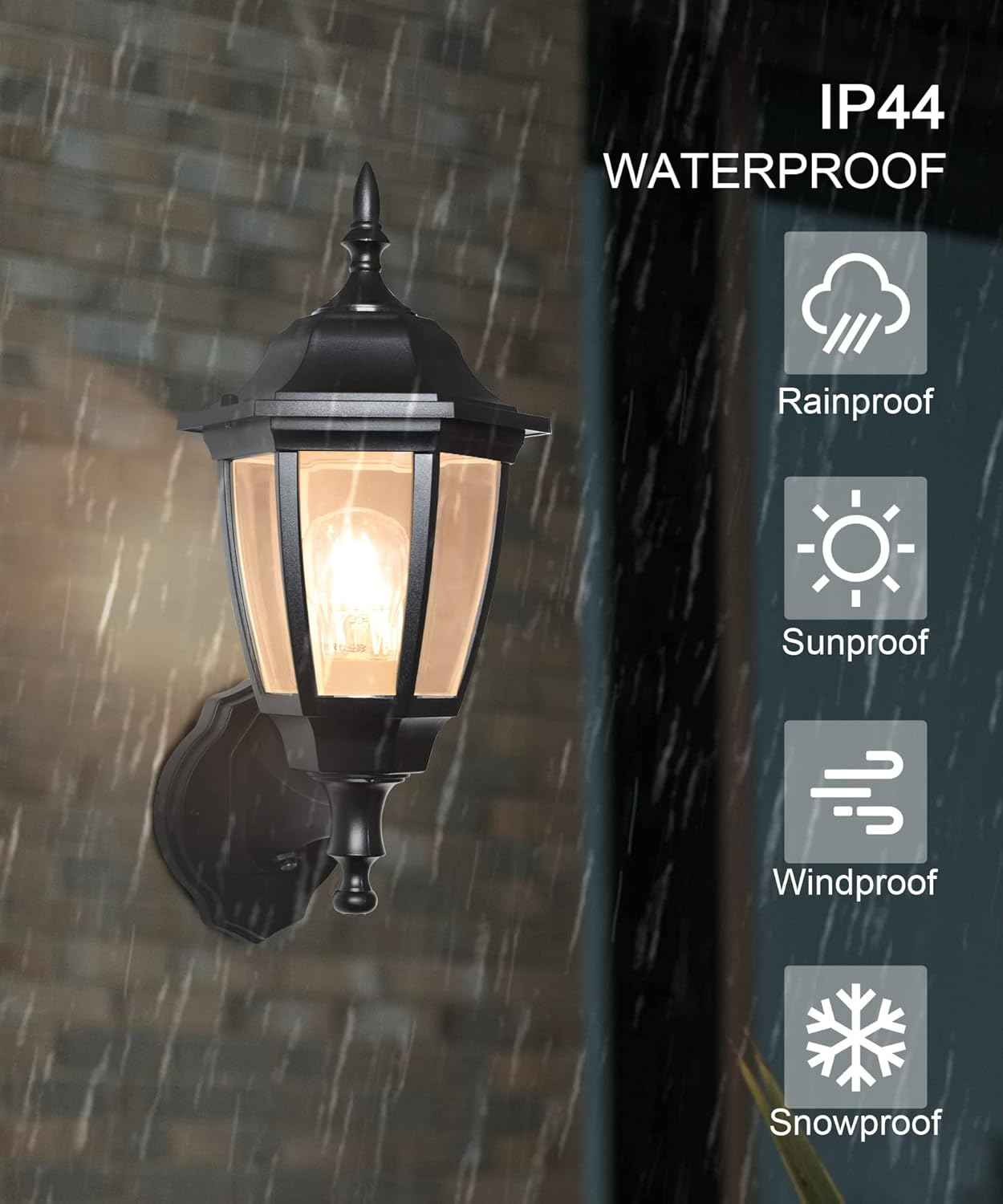 Outdoor Wall Light with Dusk to Dawn Sensor - 2-Pack LED Lanterns for Porch & Garage