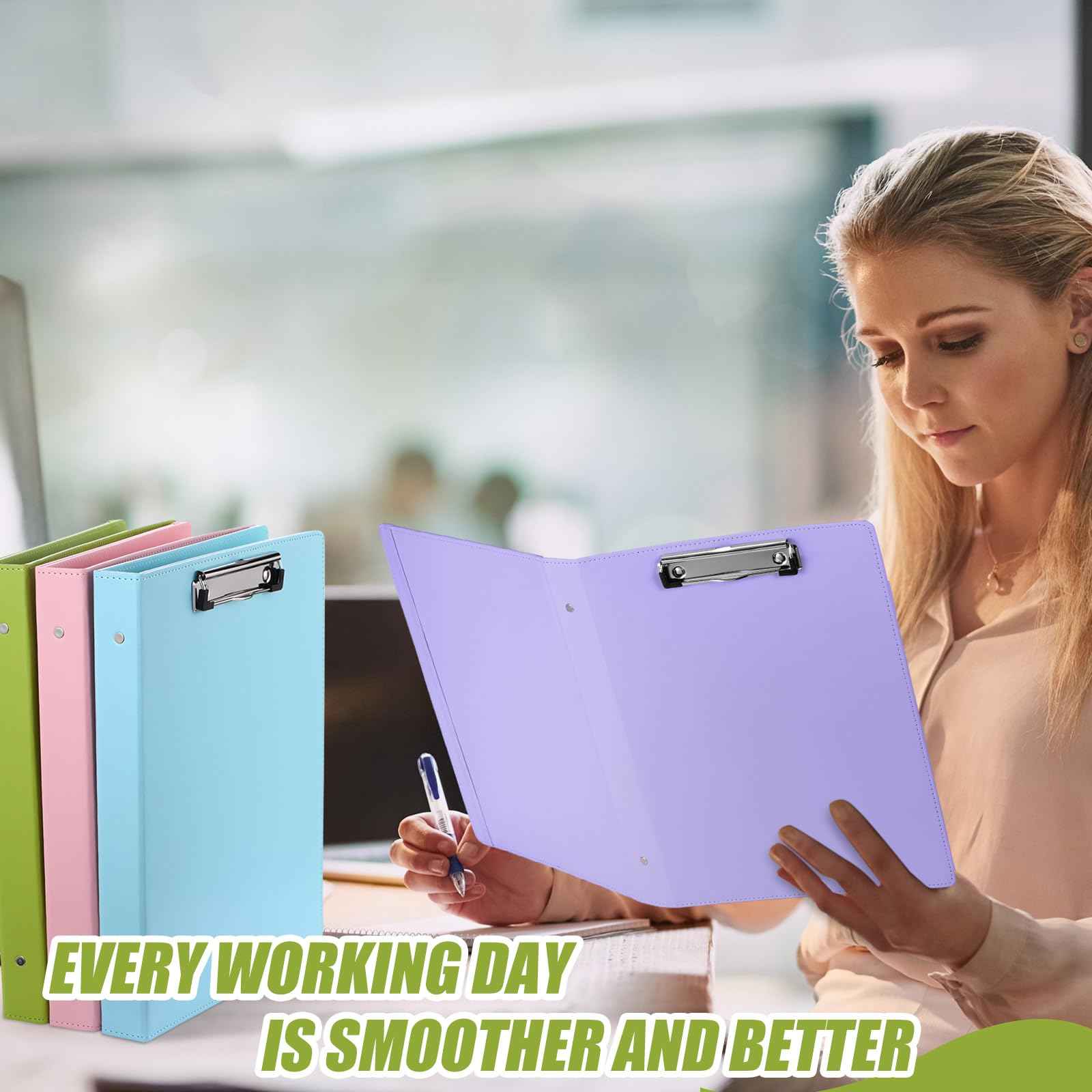 Ctosree 4 Pack Clipboard Binder 3 Ring Binder 1 inch with Pockets PU Leather Clipboard Folder Fits Letter Size 11" x 8.5" Paper Document Organizer for Office Home School