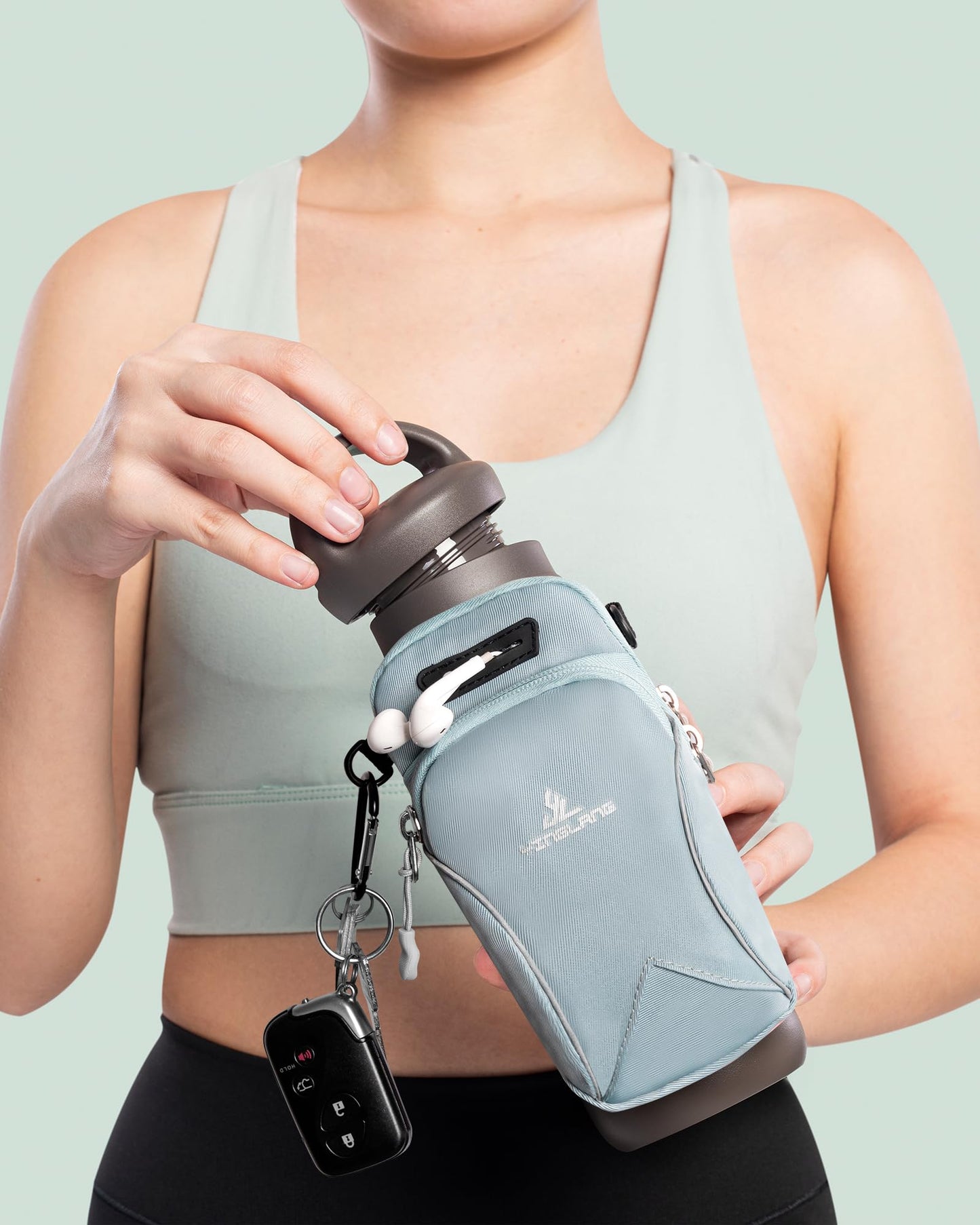 Bottle Pouch Gym Water with Phone Holder & Wallet, Water Bottle Caddy Versatile Sleeve Bag for Running Sports & Daily Use