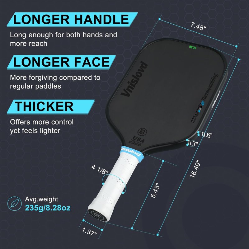 Thermoformed Pickleball Paddles Pro T700 Raw Carbon Fiber Pickleball Racket-16MM Unibody Design-Injected Foam-Rougher Spin Texture for Best Control,Power-Competition Version-USAPA Approved,Elongated
