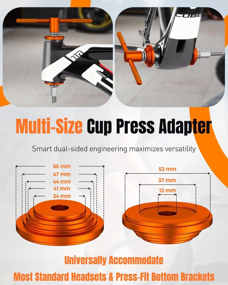 Pawfly Bike Headset Press Tool, Bicycle Headset Bearing Press-in Tool, Bike Headset Cup and Bottom Bracket Press Install Tool for Most BBS, with 1-1/8 Inch Carbon Fiber Headset Spacers