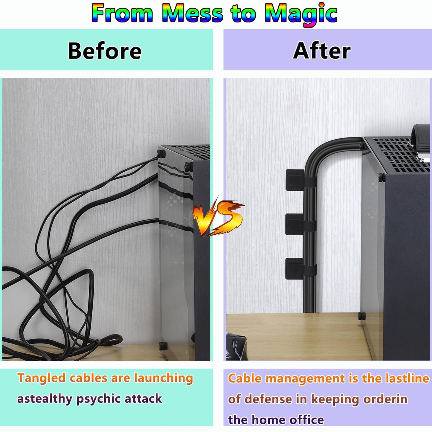 Under Desk Cable Management, Wire Organizers for Cords - Upgrade 48 PCS Sticky Back Self Adhesive Cable Ties, Hook and Loop Straps for Home or Office Use