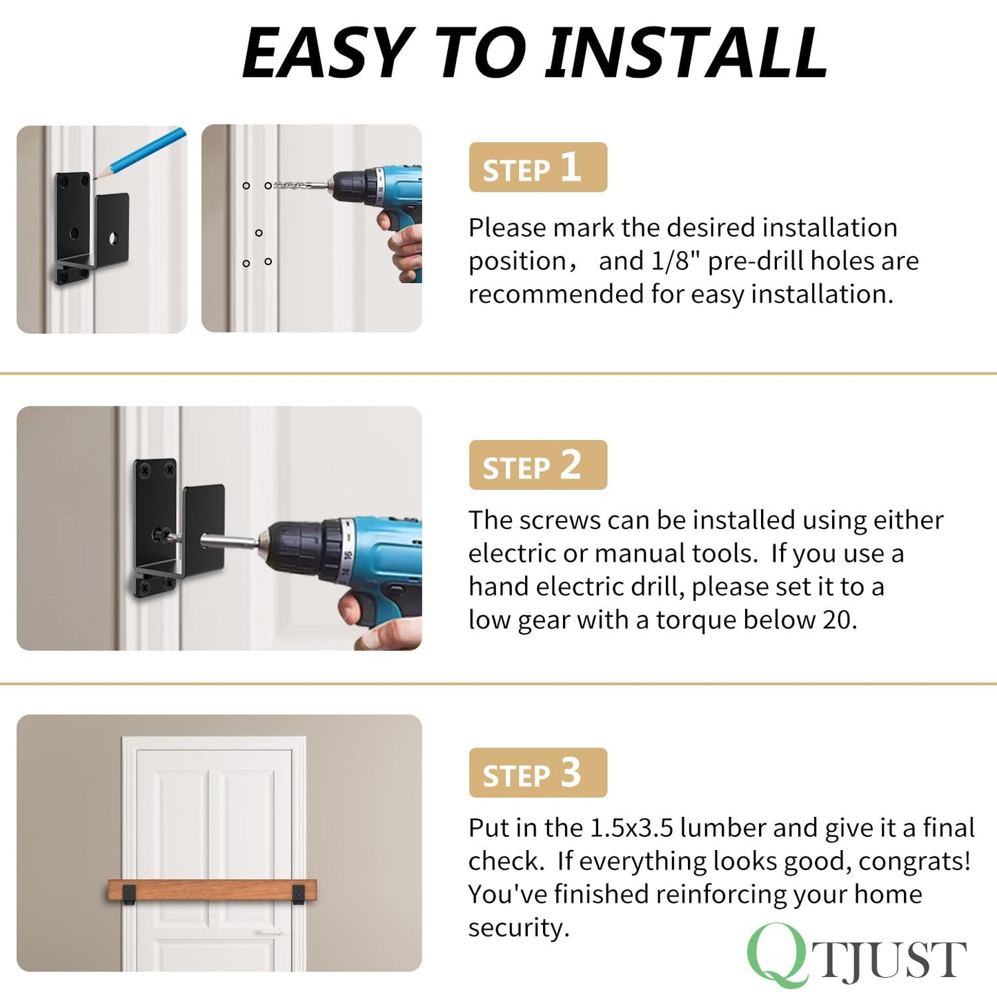 2Pcs 2x4 Door Barricade Brackets ,Heavy Duty Door Security Bar ,Drop Open Bar Holder Steel U Bracket, Bracket for Home Security,Door Brace, Home, Garage, Barn, Shed