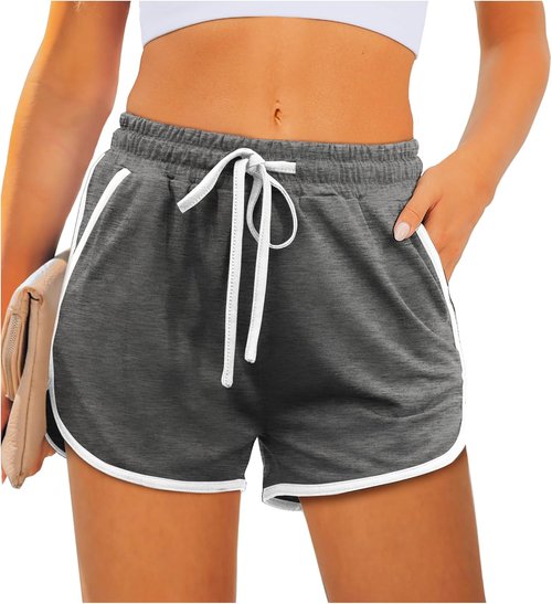Aloodor Women's Athletic Running Shorts - Dolphin Style with Pockets & Adjustable Drawstring