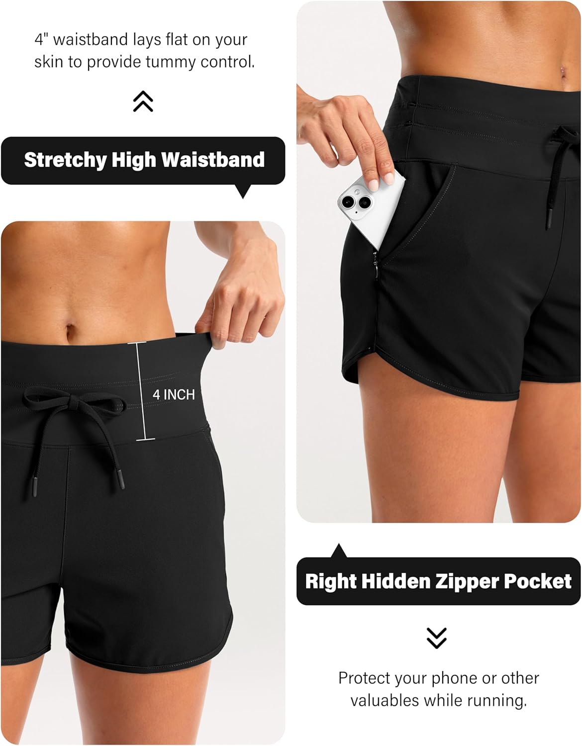 Soothfeel Women's Athletic Running Shorts - Quick Dry Gym Shorts with Zipper Pocket | 3" Liner