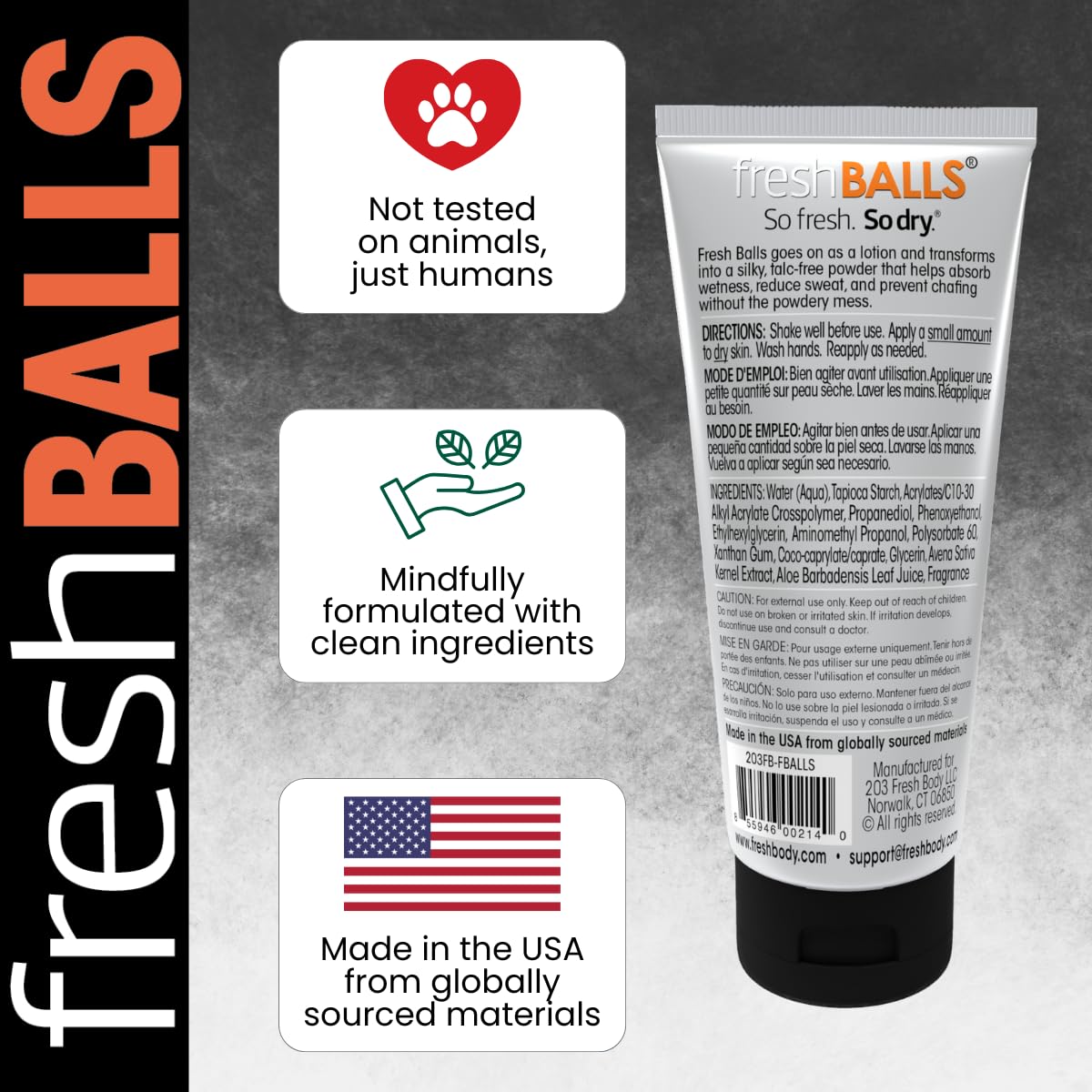 FRESH BALLS Lotion (4 Pack) | Anti-Chafing Men's Soothing Cream to Powder Balls Deodorant and Hygiene for Groin Area, 3.4 fl oz