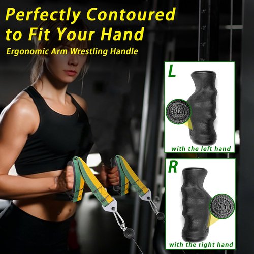 Arm Wrestling Training Handle for Cable Machines Ergonomic TPE Grip with Finger Grooves Stainless Steel Triangle Ring Premium Pulley Attachment for Biceps, Forearms and Wrist Workouts (Right Hand)