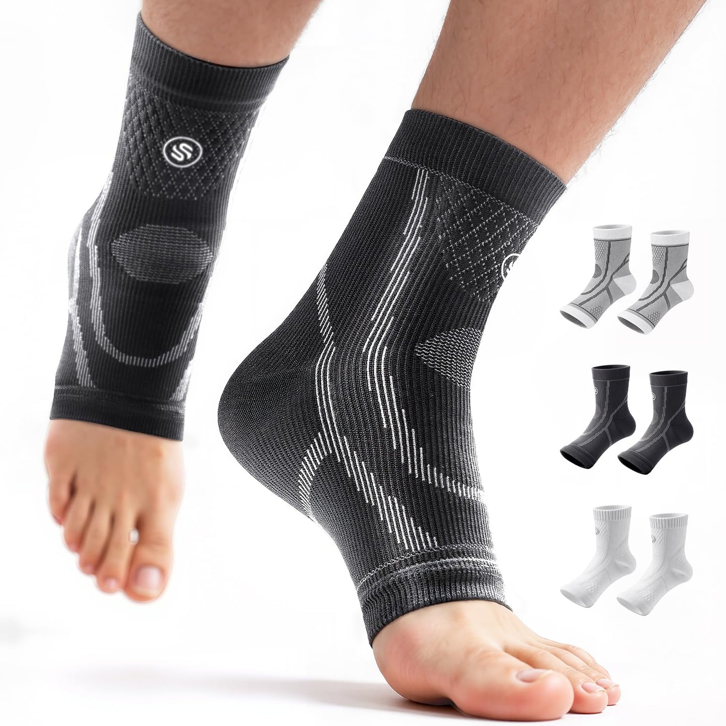 3 Pairs Ankle Brace for Women & Men,[Upgraded Ultra Breathable] Plantar Fasciitis Socks,Ankle Compression Sleeve for Achilles Tendonitis Relief, Heel Pain,Foot Pain and Swelling in Ankle Support (L)
