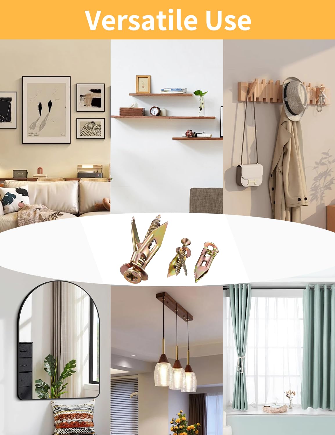 ComfrtX 3 Sizes Metal Expansion Bolts for Drywall - 120PCS Self Drilling Anchors with Screws,Drywall Screws and Anchors Kit,No Drill Hole Needed for Mounting TV,Shelf, Mirror,Cabinet,Picture Frames