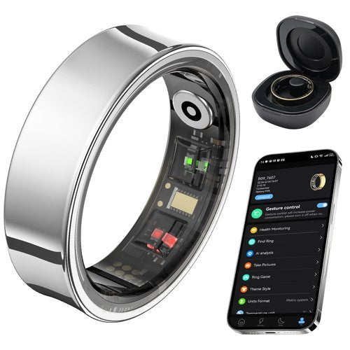 AMOVAN Smart Ring for Women Men, Fitness Tracker Ring with Body Temperature, Heart Rate, Blood Oxygen, Sleep Monitor, Calories, No Subscription Fee, IP68 Waterproof for iPhone & Android (Silver, #8)