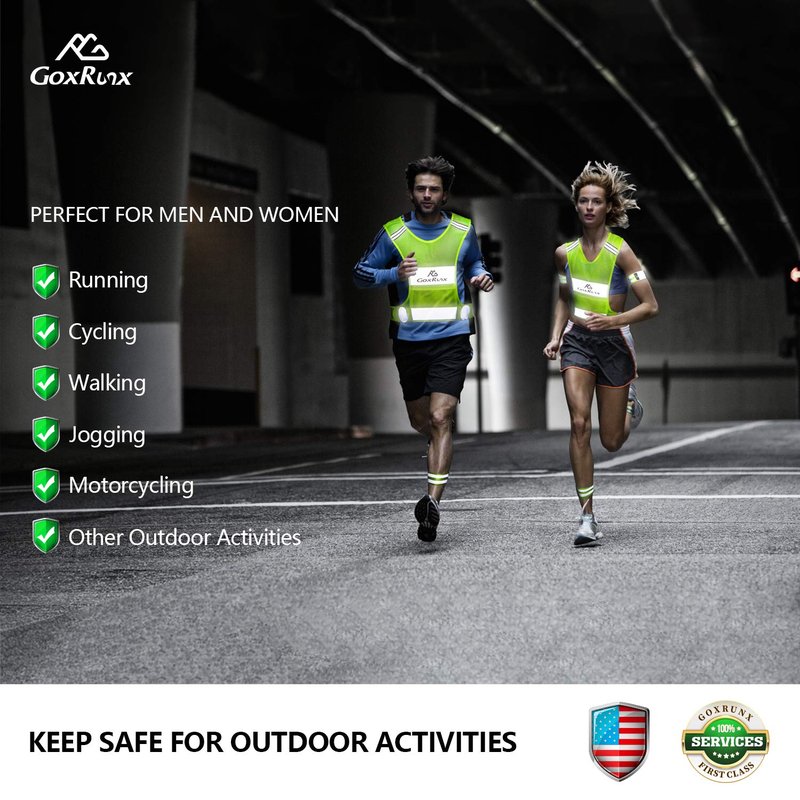Reflective Vest Running Gear, Lightweight Motorcycle Cycling Reflective Vests with Large Pocket & Adjustable Waist for Women Men Running Safety Vest with Reflective Bands (Green, Medium)
