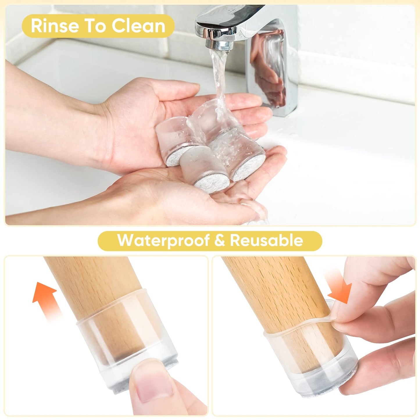 BALEINE 16 Pack Silicone Chair Leg Floor Protectors, Stool Leg Protectors Cap, Non-Slip Chair Leg Caps for Hardwood Floors (Clear, X-Large, 16 Pack)