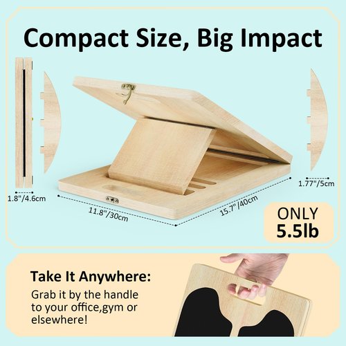 FITKS360 MPortable Wooden Slant & Balance Board for Calf Stretch, Squats, Pilates & Therapy. Multi-angle adjustable, anti-slip, ergonomic design. 350LBS capacity for legs, knees & core training.