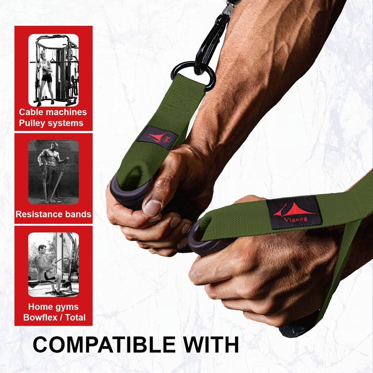 Vigoog Heavy Duty Exercise Handles, Ultra-Durable Rubber Workout Grip Attachments for Cable Machines, LAT Pulldown, Resistance Bands, Home Gym and Commercial Fitness Equipment (Military Green XR)